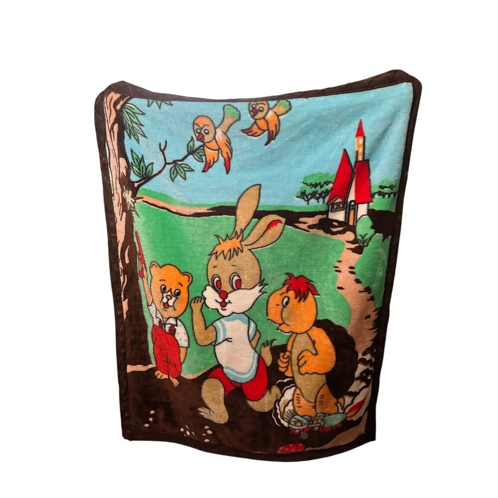 VTG Monte-Carlo Little Master Rabbit Turtle Racing Mink Blanket Colorful Retro